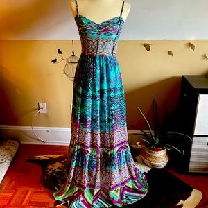 Betsy Johnson turquoise multi maxi dress
